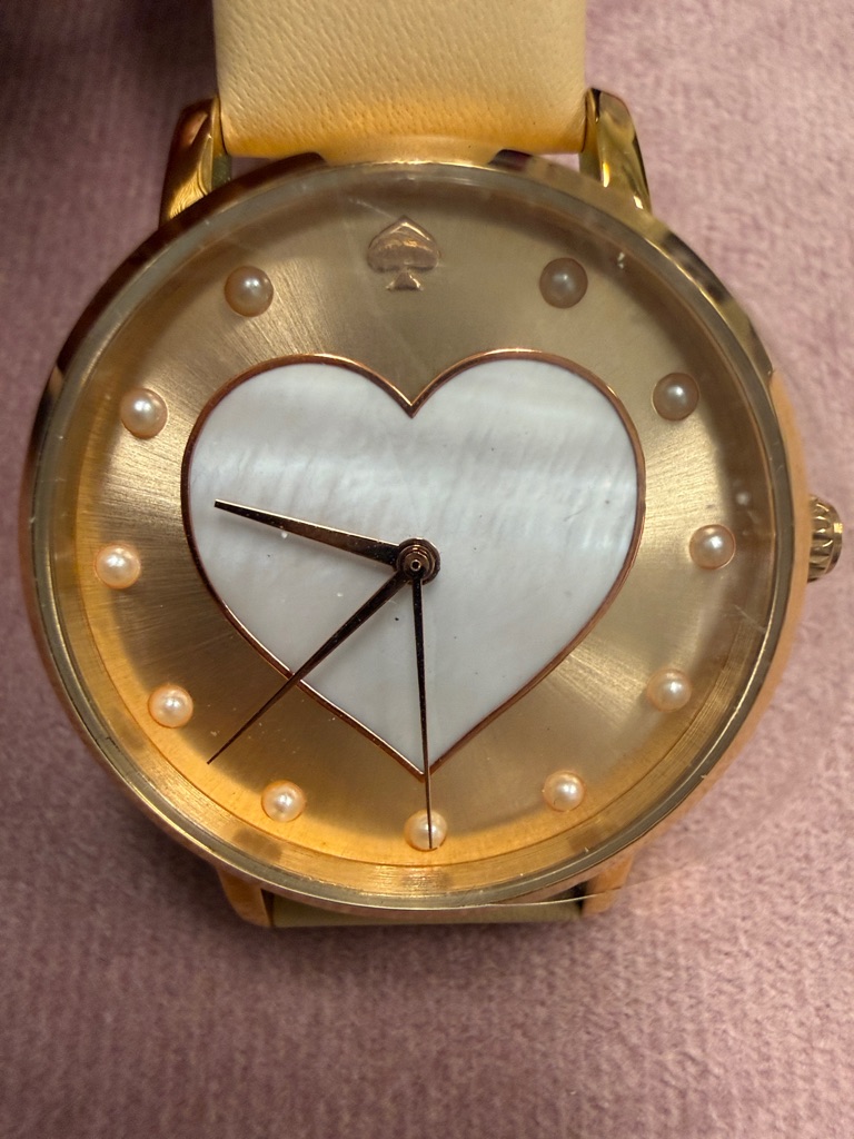 Kate Spade Gold-Tone Watch With White Heart Dial And Cream Strap